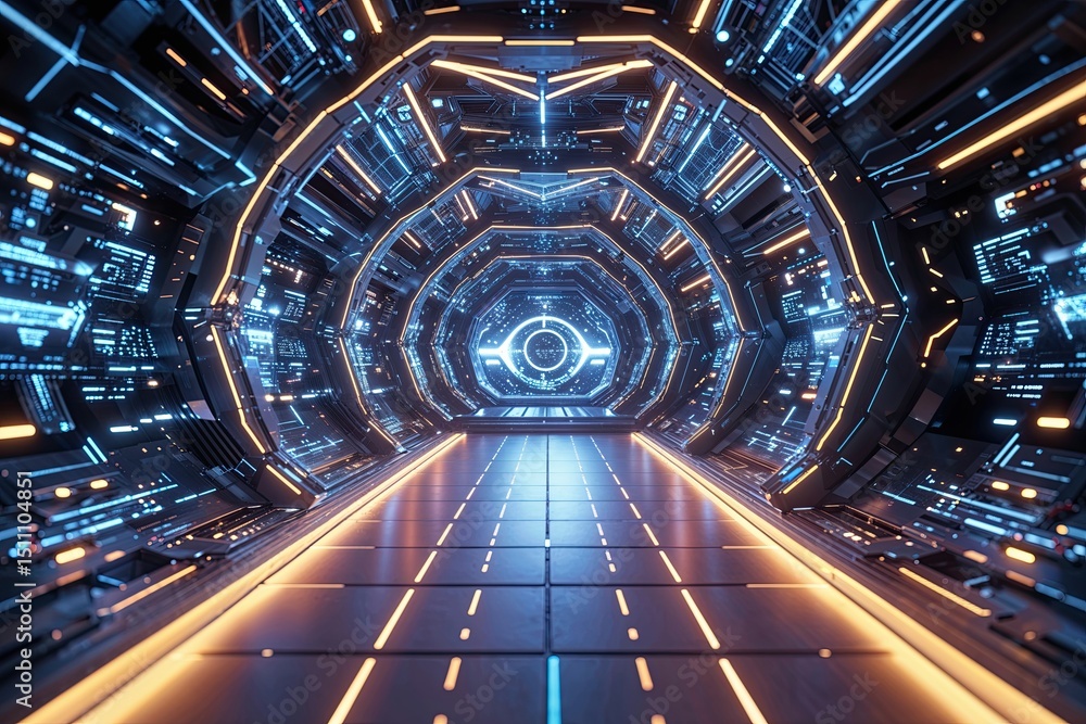 Aufkleber interactive synthetic network space: a luminous abstract design for futuristic technology