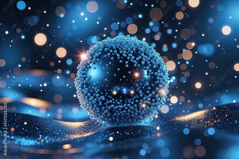 Poster cobalt particle visualization featuring shimmering light and glowing effects