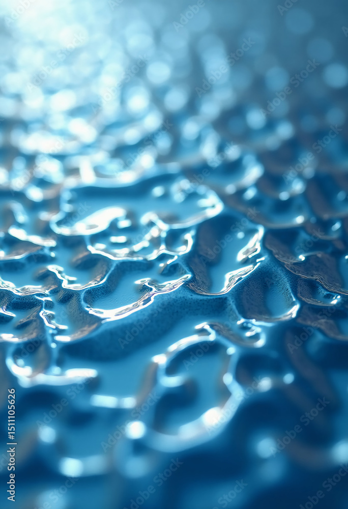 Poster droplets of water glisten on corrugated glass, creating mesmerizing reflections and patterns that ev