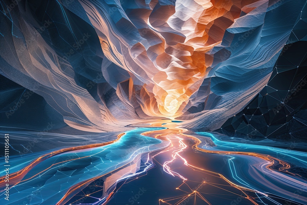 Poster innovative abstract background featuring flowing stream and geometric textures for cutting edge tech