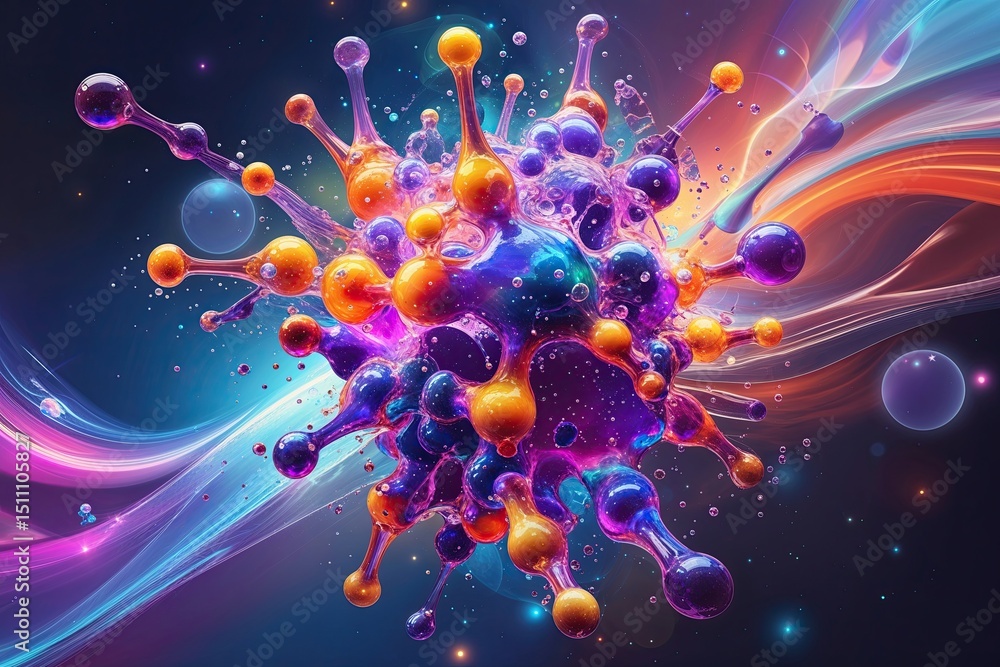 Poster dynamic abstract molecular art with fluid motion and vibrant background colors