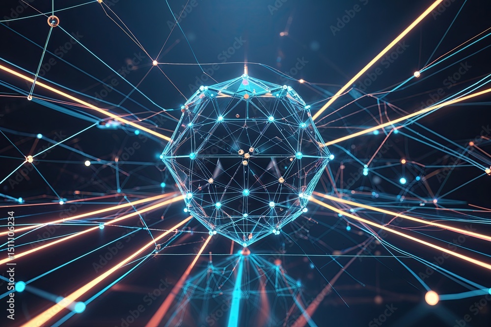 Poster innovative 3d digital network featuring advanced geometry of lines and nodes