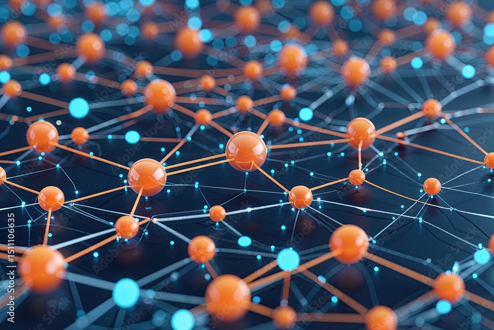 Poster 3d visualization of futuristic data technology with connecting dots and lines