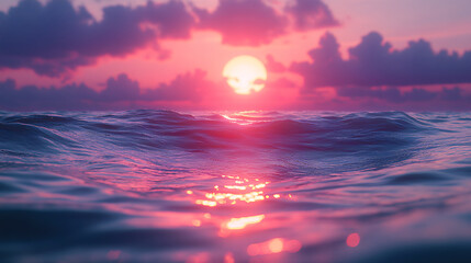 Fototapeta premium Sunset Over Ocean with Vibrant Pink and Purple Sky