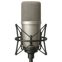 Professional studio condenser microphone in shock mount isolated transparent background