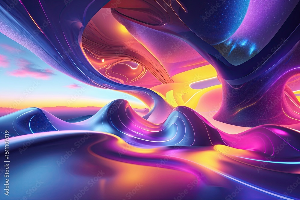 Poster dynamic surreal abstract animation with vibrant colors and fluid curvature