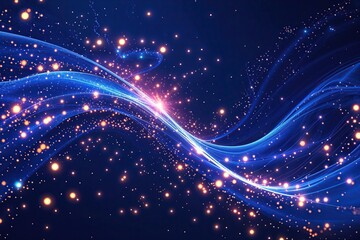 Obraz premium Navy Blue Background with Bright Luminous Swirling Particles and Vivid Lighting Effects