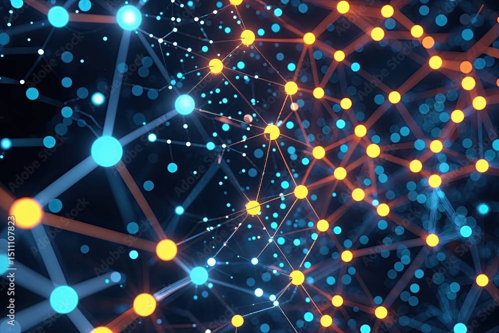 Poster advanced digital design of bright dots and connectors in a cutting-edge network system