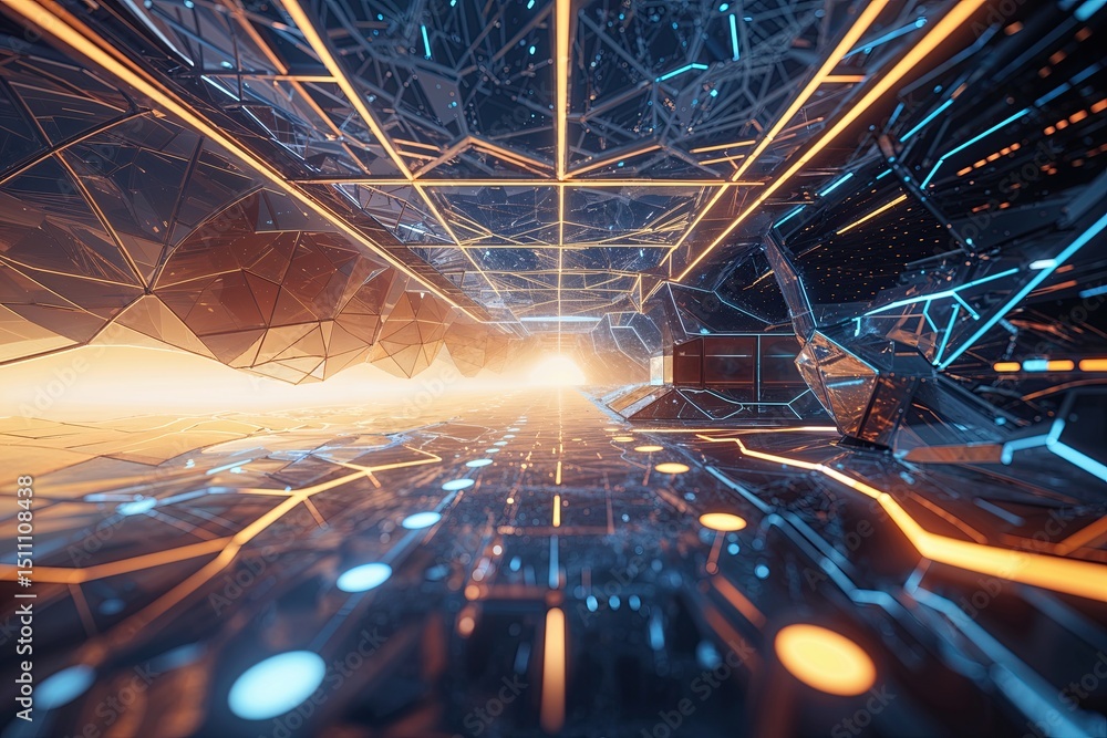 Poster innovative interactive synthetic network space with luminous abstract design for advanced technology