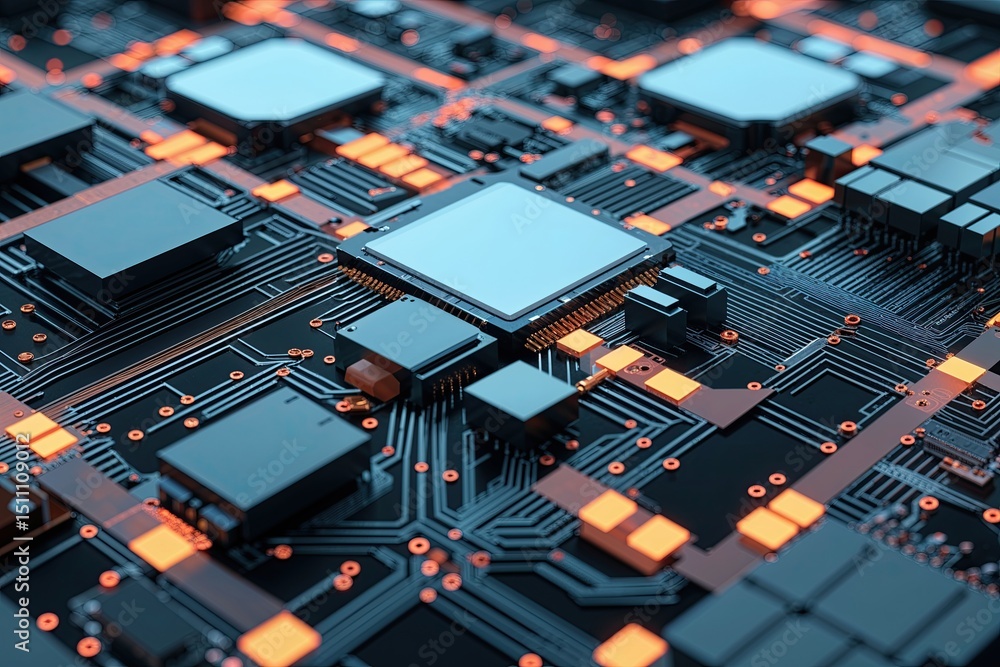 Poster modern theoretical geometry in abstract digital circuitry and patterned matrices