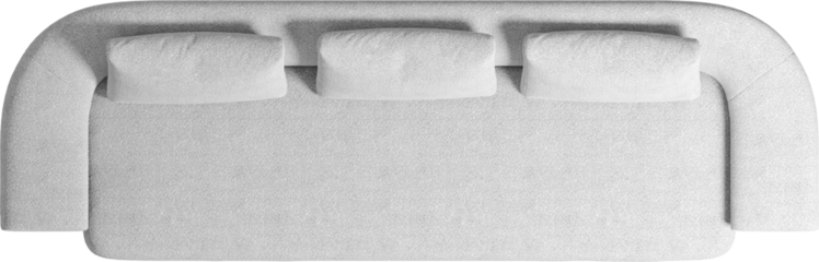 Top view of a modern boucle upholstered sofa