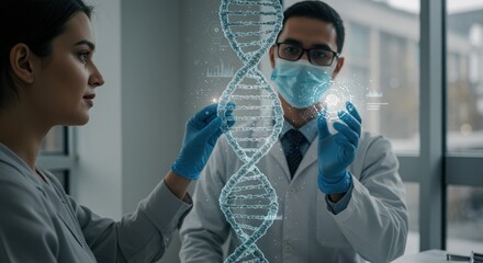 DNA Analysis in the Lab. Scientists working on DNA