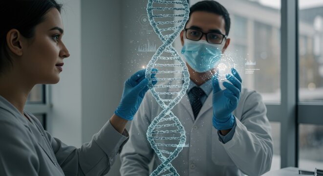 DNA Analysis in the Lab. Scientists working on DNA