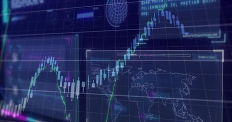 At third second map grid lines hovering, candlestick forming, green line mirroring % labels trends - Powered by Adobe