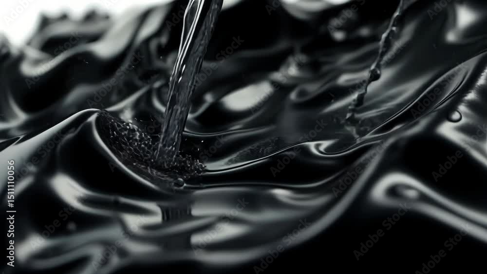 Fototapete Dynamic Movement Shot Of Black Liquid Rippling And Flowing With Shiny Surface Wave Forming Abstract Shapes And Patterns With Minimalist Style On White Background