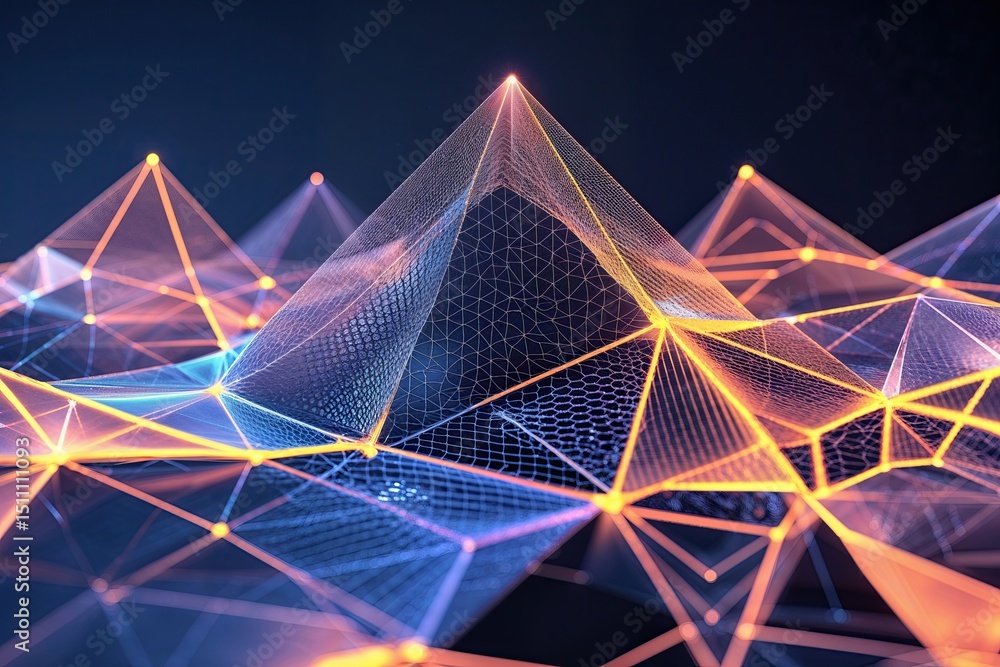 Poster dynamic triangular mesh technology background featuring modern geometric design