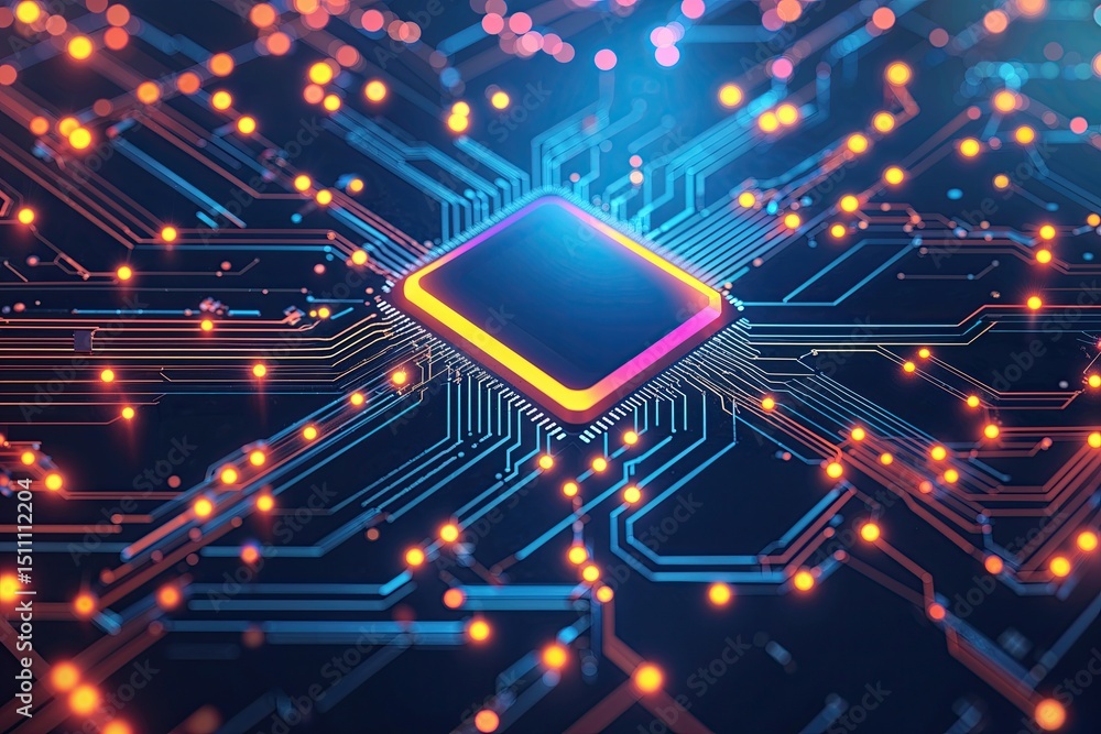 Poster vibrant digital circuit background with luminous colorful features