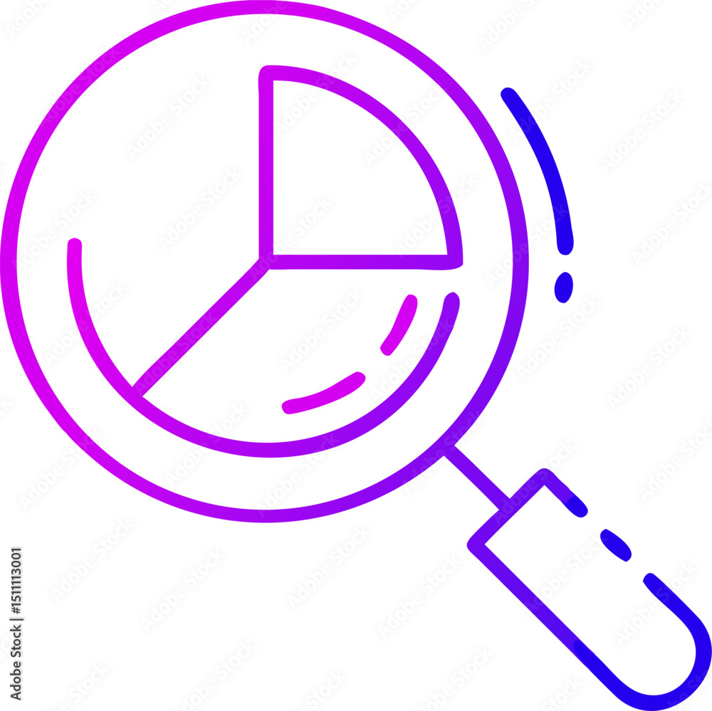 Aufkleber Magnifying glass analyzing pie chart data insights business analytics
