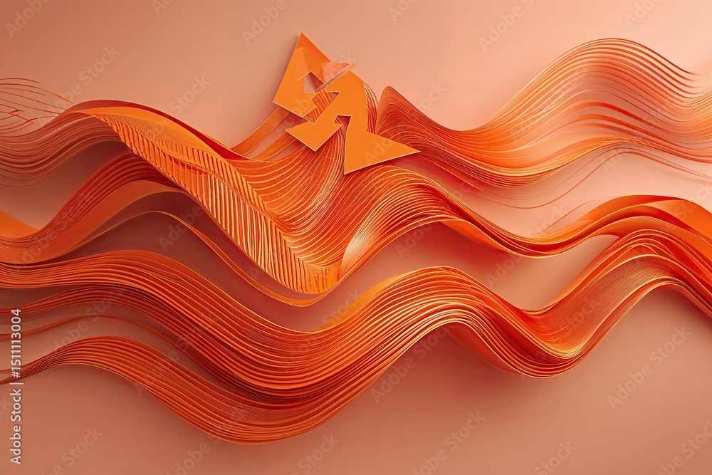 Poster dynamic modern orange arrow design with energy and flow on peach canvas