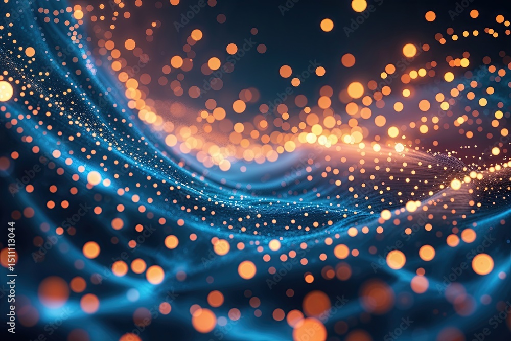 Poster mesmerizing digital wave effect featuring glowing dots and ethereal particles in a technology inspir