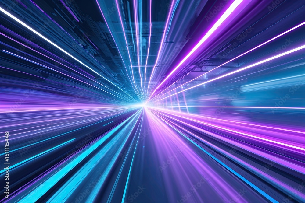 Poster high-speed panoramic technology concept with abstract light background and geometric motion in blue 