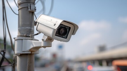 IP CCTV mounted on pole with waterproof cover Outdoor home security system emphasizes durable and protected installation