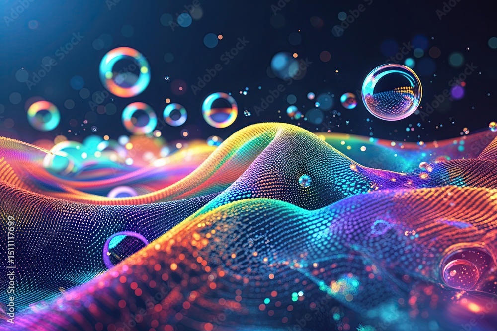 Poster vivid digital mesh gradient background featuring abstract technology bubbles