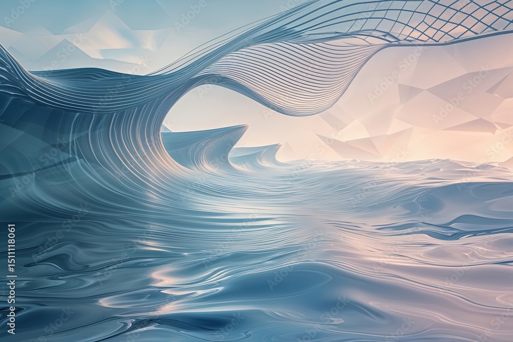 Aufkleber modern technology inspired ethereal background with abstract waves and geometric pattern designs