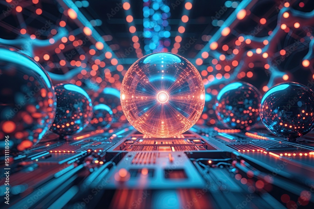 Aufkleber vibrant digital background of modern technology circles and vascular flow patterns