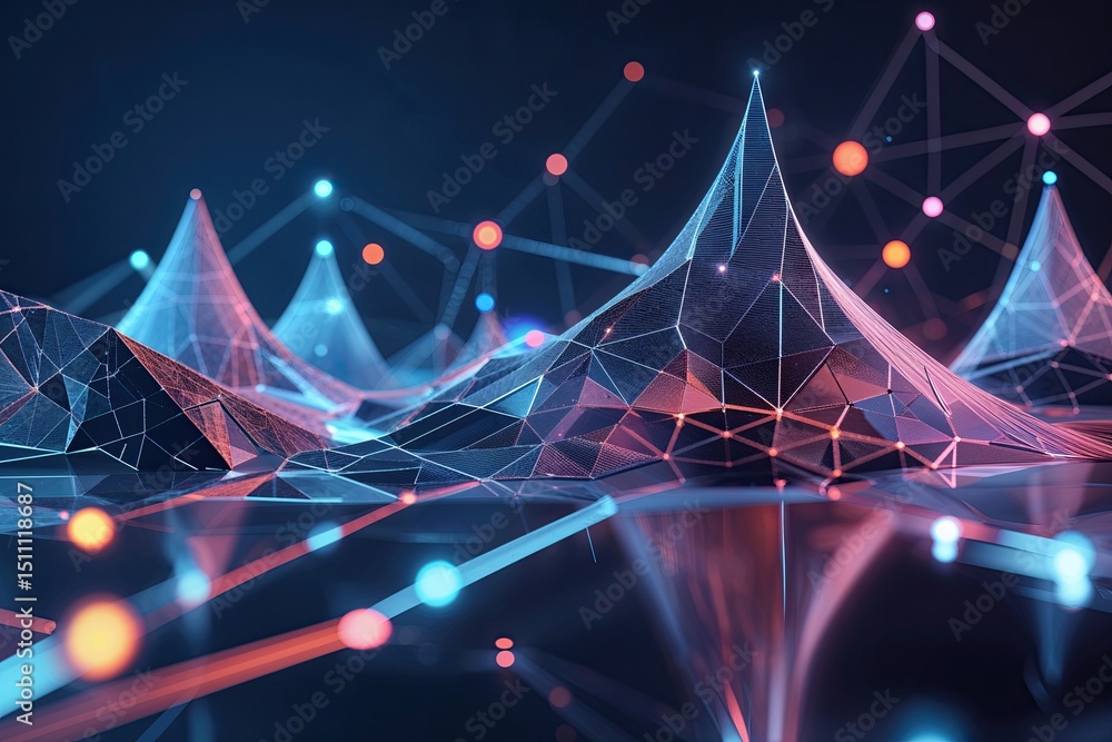 Poster futuristic networking concepts through rhythmic abstract geometric designs and digital environments