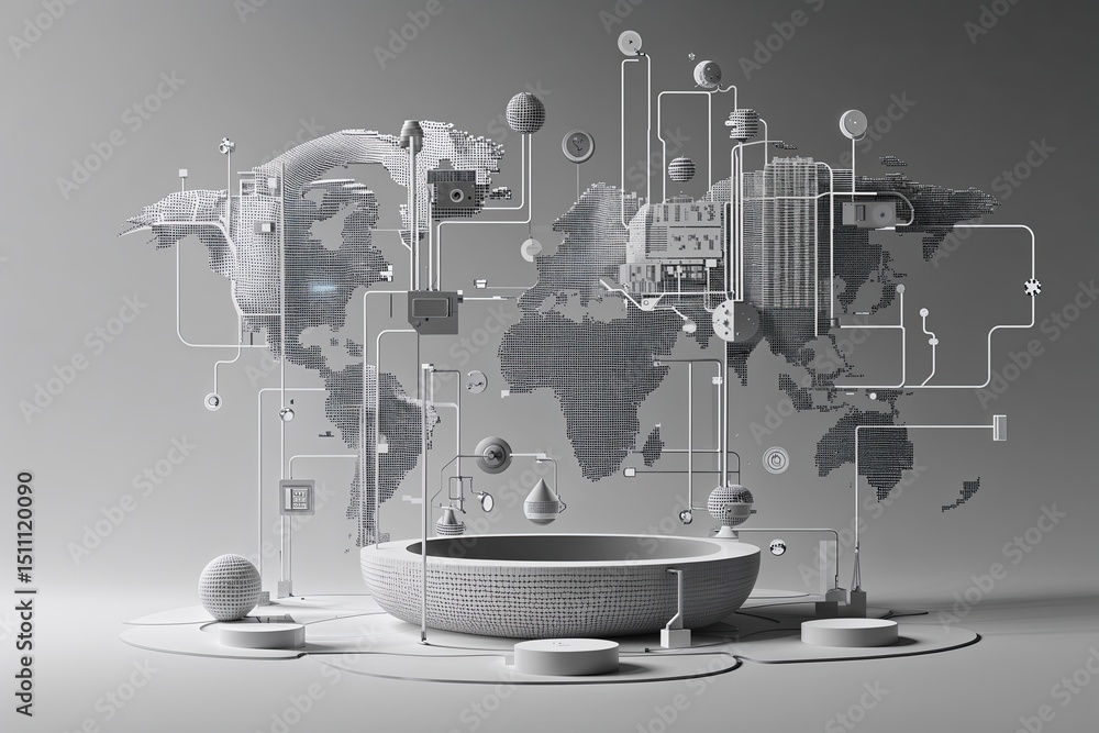 Poster monochrome design for abstract virtual networking environment model