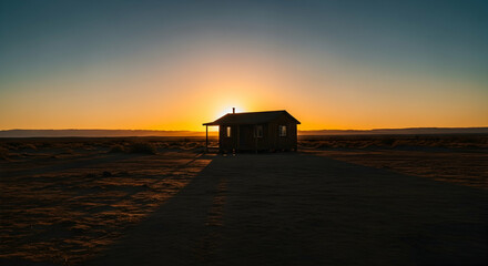 Fototapeta premium Secluded Abode Silhouette at Sunset Under Dramatic Sky