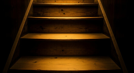 Rustic Wooden Staircase Illuminated in Soft Golden Light for Warm Ambience