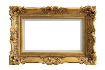 PNG Ornate empty gold frame with intricate floral detailing on black background
