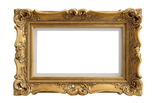 PNG Ornate empty gold frame with intricate floral detailing on black background - Powered by Adobe