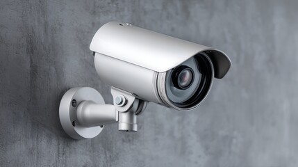 White IP CCTV camera installed on gray wall Modern technology for home security system Clean minimal background