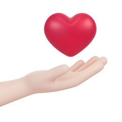 A heart on hand on transparent background for Happy Mother's or Valentine's Day greeting card design. 3D Illustration. 