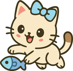 Cat Playing with Fish Toy Vector
