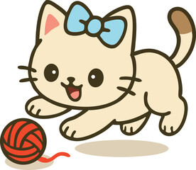 Cat Playing with Yarn Ball Vector