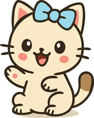 Happy Waving Cat Vector