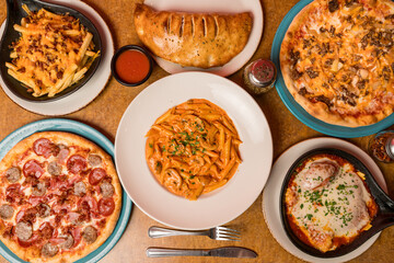 Italian food flat lay composition