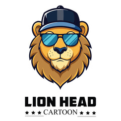 Cool Lion Head Cartoon Mascot Sunglasses, Cap, and a Swag Attitude