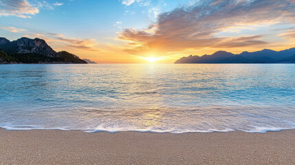 Serene evening seascape with colorful sky and sun setting over calm water