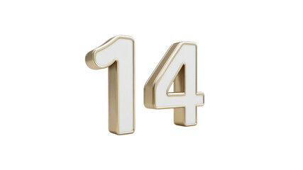 3D Render of Number Fourteen - Gold and White Modern Font