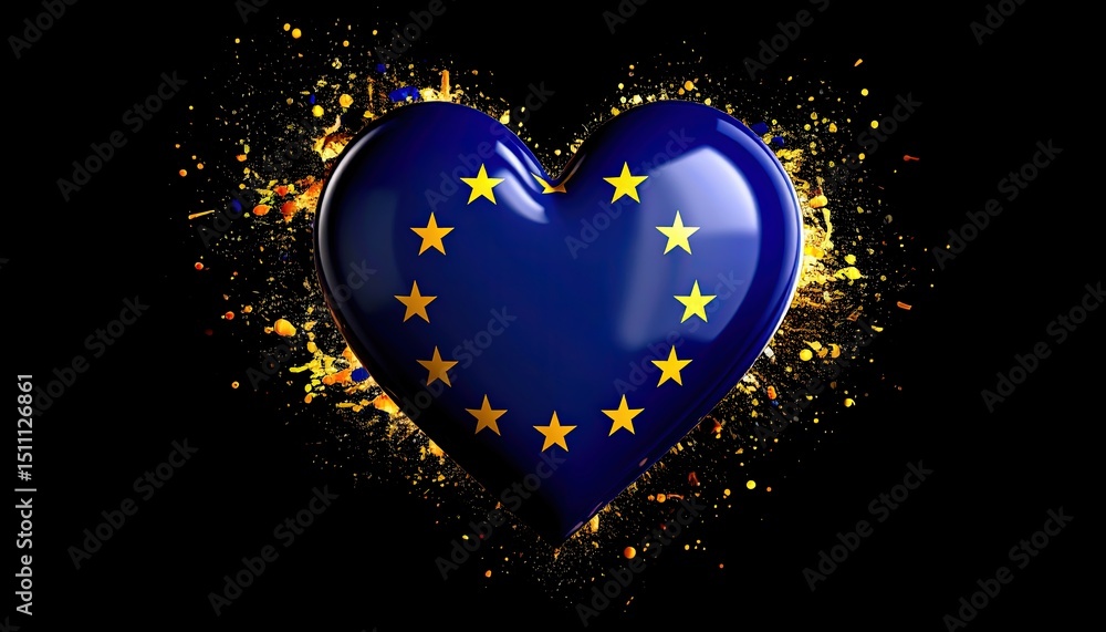 Poster heart symbolizing european union unity and values