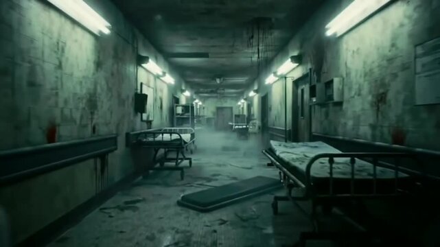A scary hospital room at night, like it's haunted	