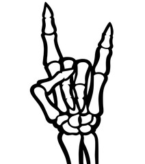 Skeleton Hand Making Rock Gesture “Horns” – Heavy Metal Symbol, Rock Music Culture, Gothic Art, Rebellion and Power, Halloween or Band Graphic Element

