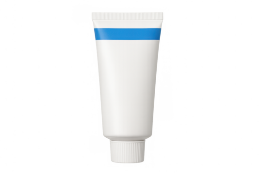 Mockup of cosmetic tube packaging featuring blue striped design, showcasing branding potential on clean transparent backdrop