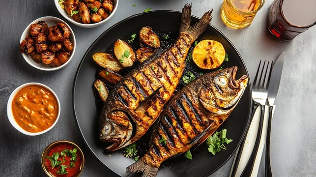 Golden Samak Meshwi UAE whole grilled fish with Arabian spices