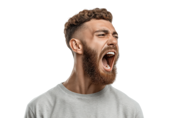 PNG Bearded caucasian young adult male shouting with passion